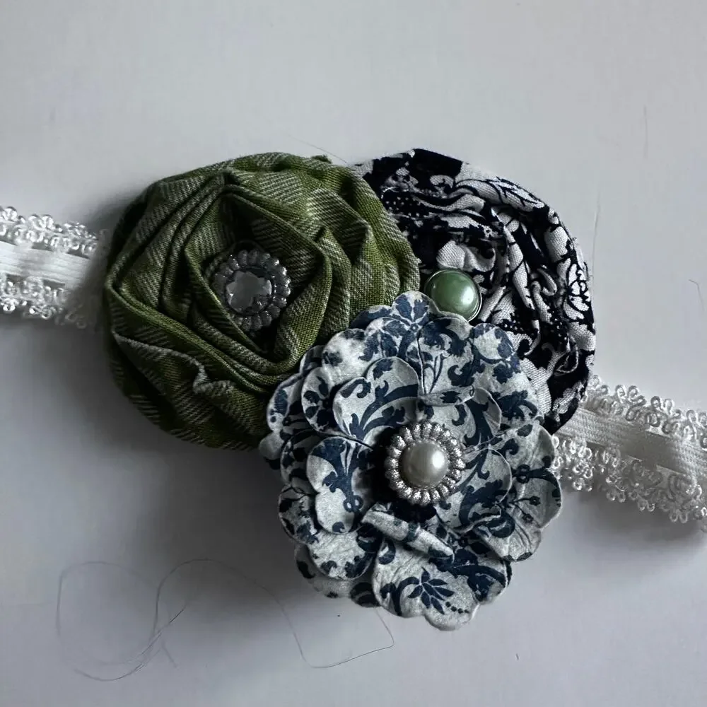 Girls Green and Black  Flower Headwrap
